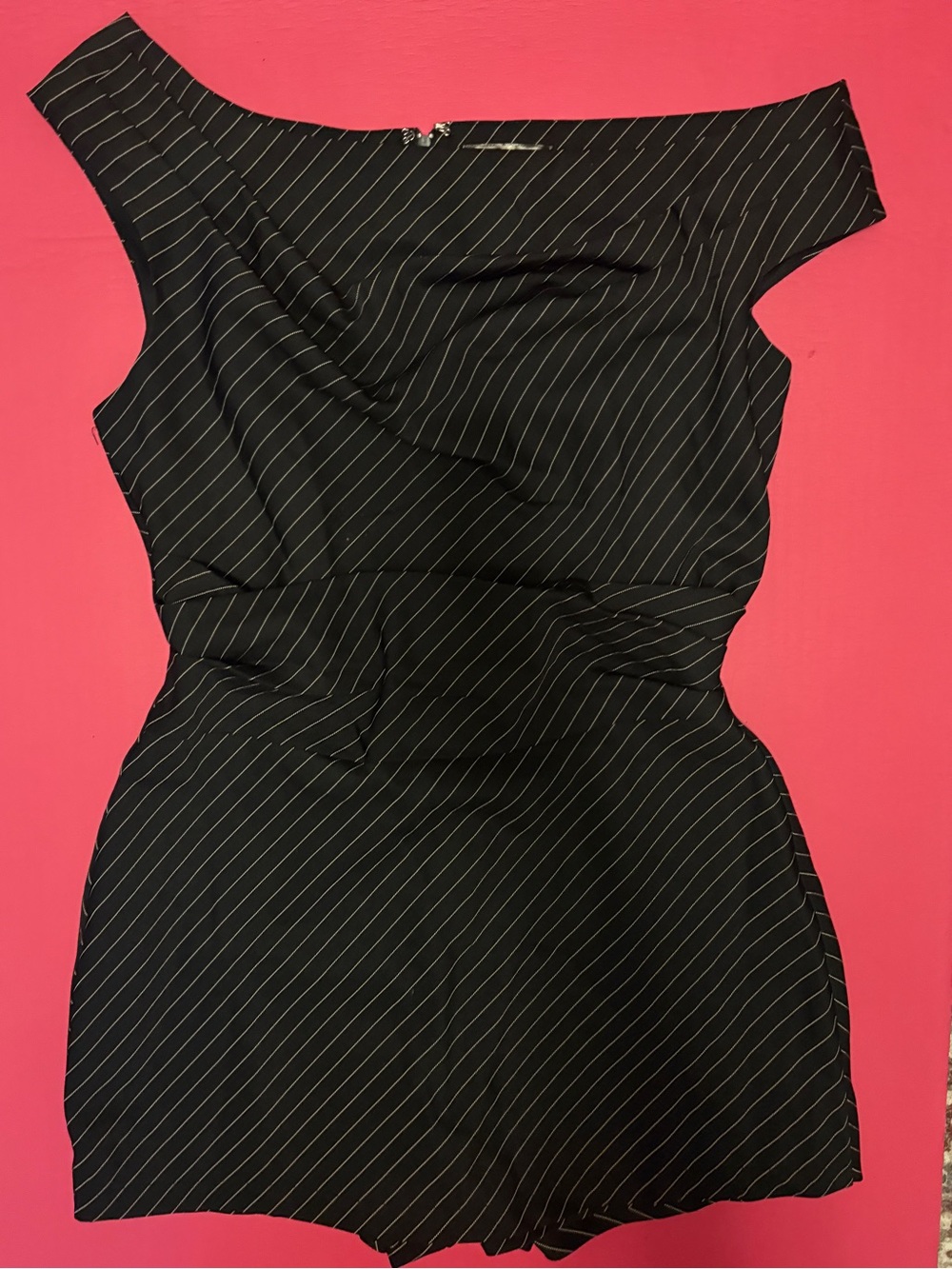 MISS8 LA Black Pinstripe One-Shoulder Dress